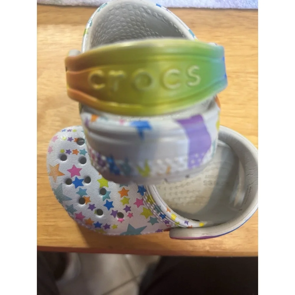 Crocs Girl's Slip‎ On Shoes Grey With Multicolor Stars Child 4